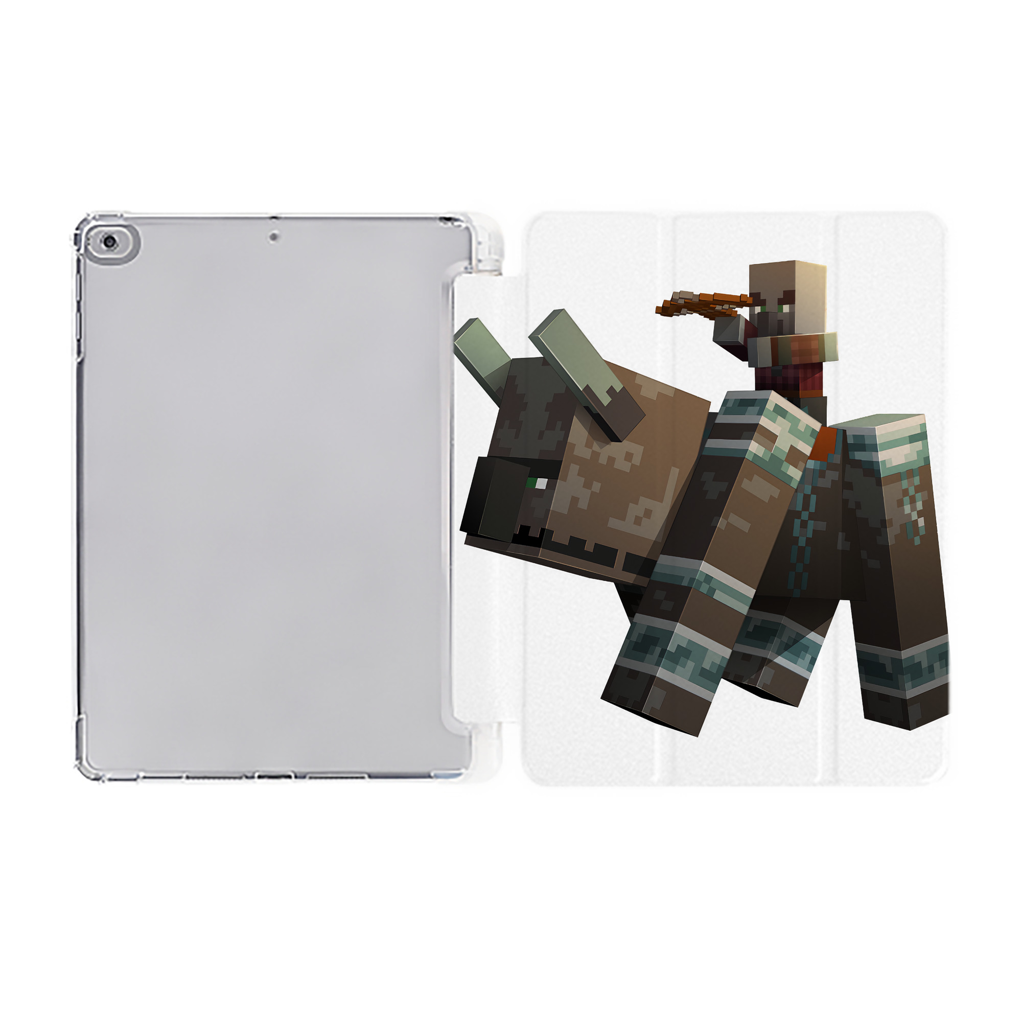 （画像用） マインクラフト ブロックの世界 Minecraft MC Block world IPad ケース ペン収納付き 三つ折りスタンド PUレザー×シリコン 対応機種9.5/10.5/10.9インチ
